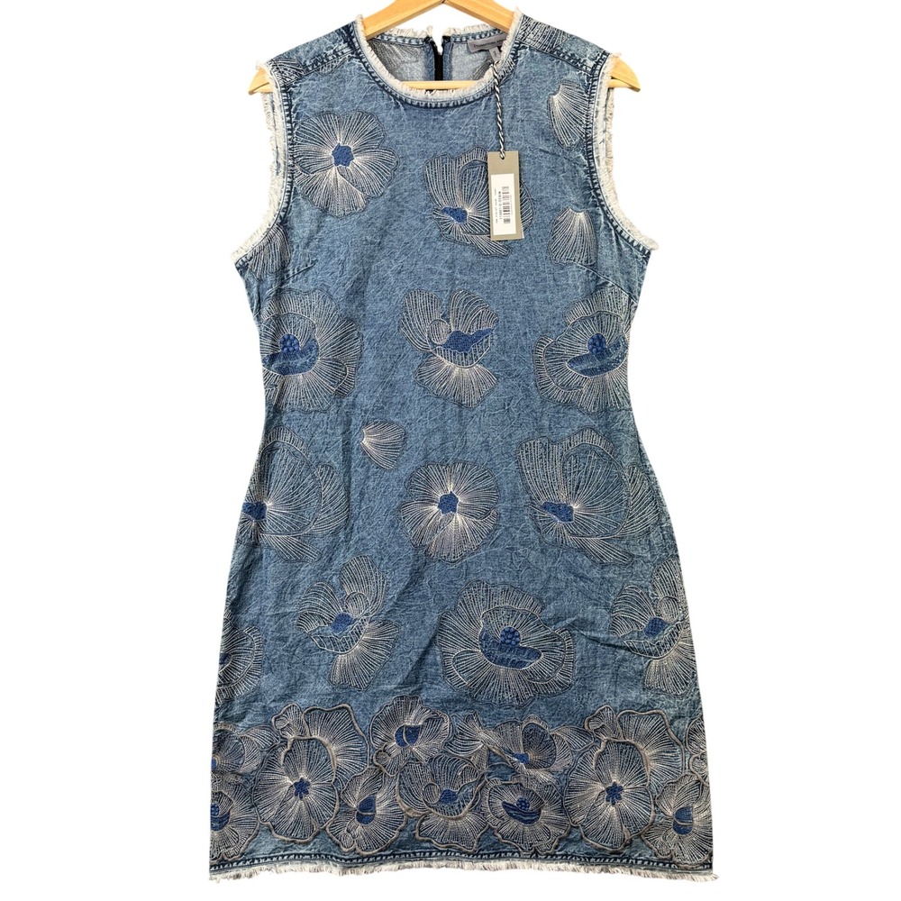 Conditions Apply Adesina Tunic Dress Small Blue Acid Wash Floral Embroidered NWT